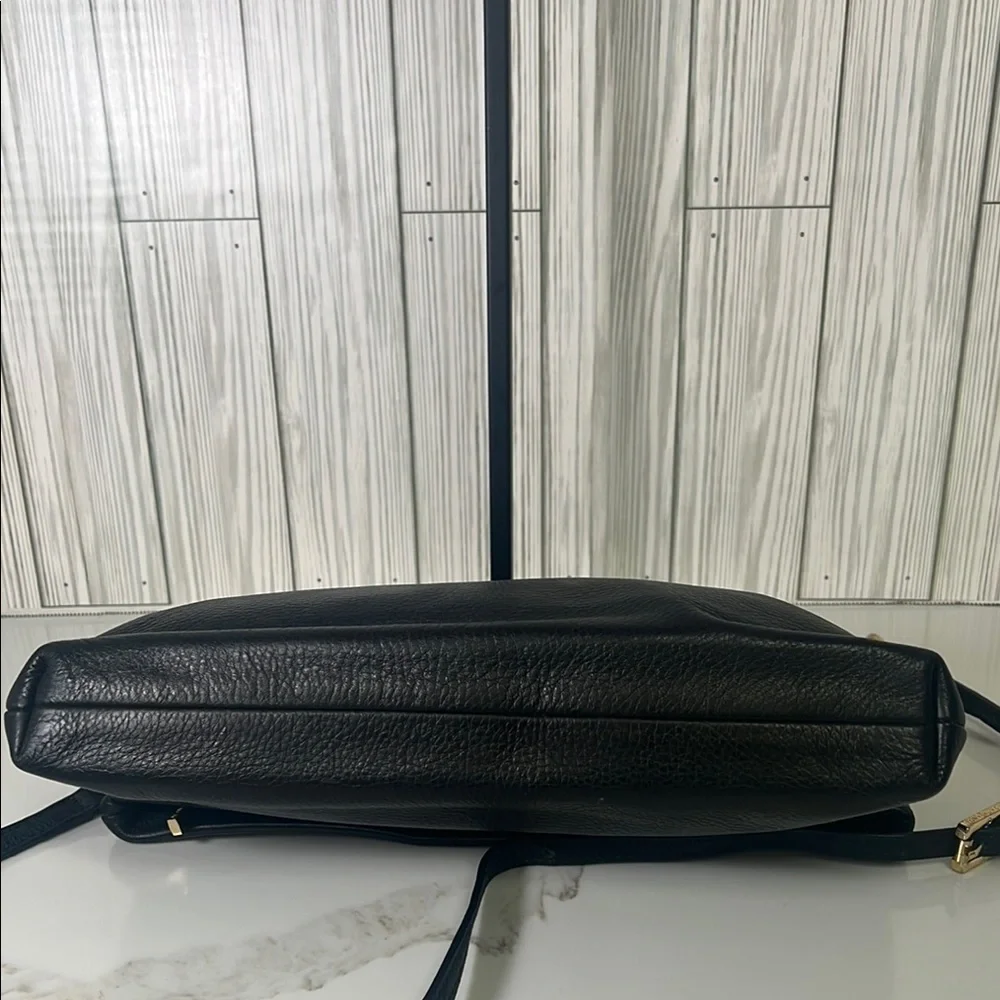 Tory Burch Bombe Fold-Over Crossbody/Clutch Black Pebbled Leather Bag